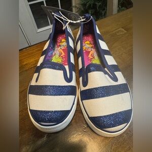 Blue and White Striped Canvas Slip On Kids Disney Tinkerbelle Shoes Size 1